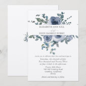 Dusty Blue Floral and Grey Wedding Invitation Einladung (Vorne/Hinten)