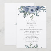 Dusty Blue Floral and Grey Wedding Invitation Einladung (Vorne/Hinten)