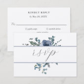 Dusty Blue Floral and Grey Wedding RSVP Einladung (Vorne/Hinten)