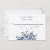 Dusty Blue Floral and Grey Wedding RSVP Einladung (Rückseite)