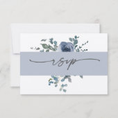 Dusty Blue Floral and Grey Wedding RSVP Einladung (Vorderseite)