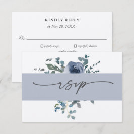 Dusty Blue Floral and Grey Wedding RSVP Einladung
