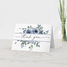 Dusty Blue Floral and Grey Wedding Thank You Card Dankeskarte