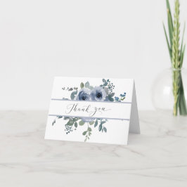Dusty Blue Floral and Grey Wedding Thank You Card Dankeskarte