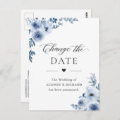 Dusty Blue Floral Ändern das Datum verschoben Postkarte (Vorne/Hinten)