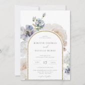 Dusty Blue Floral Arch Frame Wedding Einladung (Vorderseite)
