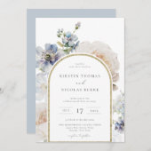 Dusty Blue Floral Arch Frame Wedding Einladung (Vorne/Hinten)