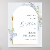 Dusty Blue Floral Arched Boy Baptism Welcome Sign Poster (Vorne)