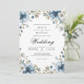 Dusty Blue Floral Archway Wedding Einladung (Stehend Vorderseite)