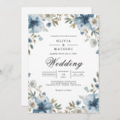 Dusty Blue Floral Archway Wedding Einladung (Vorne/Hinten)