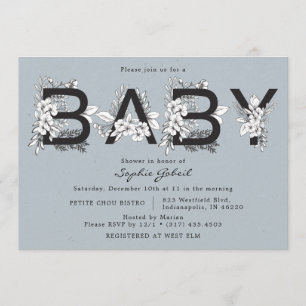 Dusty Blue Floral Baby Dusche Einladung