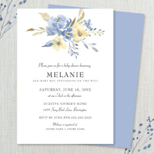 Dusty Blue Floral Baby Dusche Einladung