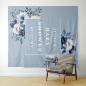 Dusty Blue Floral Baby Dusche Foto Hintergrund Wandteppich (Beispiel (Horizontal))
