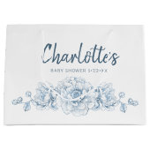Dusty Blue Floral Baby Dusche Große Geschenktasche Geschenktüte (Vorderseite)