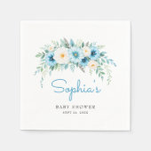 Dusty Blue Floral Baby Dusche Party Serviette (Vorderseite)