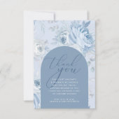 Dusty Blue Floral Baby in Bloom Baby Shower Dankeskarte (Vorderseite)