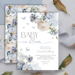 Dusty Blue Floral Baby in Bloom Baby Shower Einladung