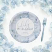 Dusty Blue Floral Baby in Bloom Baby Shower Pappteller