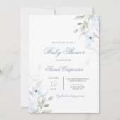 Dusty Blue Floral Baby Shower Boy Einladung (Vorderseite)