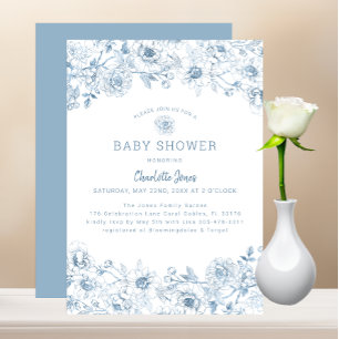 Dusty Blue Floral Baby Shower Einladung mit Elegan