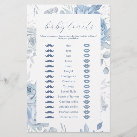 Dusty Blue Floral Baby Tracks Game Flyer (Vorne)