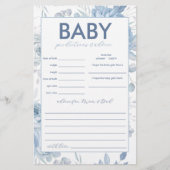 Dusty Blue Floral Baby Vorhersagen und Advice Game Flyer (Vorne)