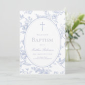 Dusty Blue Floral Baptism Einladung (Stehend Vorderseite)