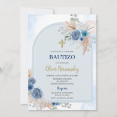 Dusty Blue Floral Bautizo Einladung (Vorderseite)