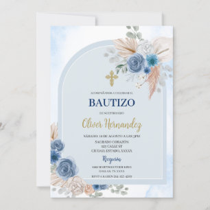 Dusty Blue Floral Bautizo Einladung