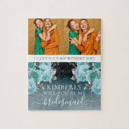 Dusty Blue Floral Be My Bridesmaid Foto Puzzle