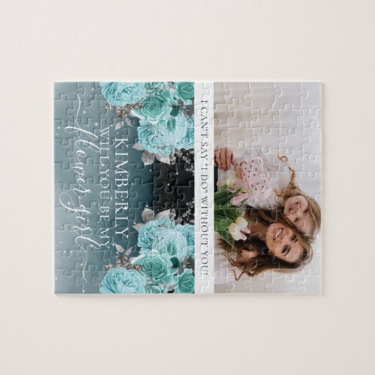 Dusty Blue Floral Be My Flower Girl Puzzle (Horizontal)