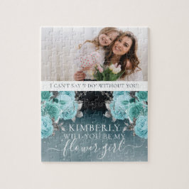 Dusty Blue Floral Be My Flower Girl Puzzle
