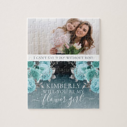 Dusty Blue Floral Be My Flower Girl Puzzle (Vertikal)