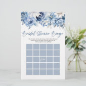 Dusty Blue Floral Bingo Brautparty Game Briefpapier (Stehend Vorderseite)