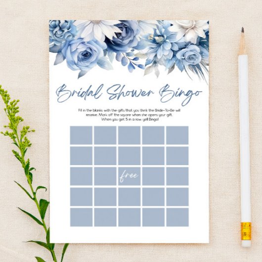 Dusty Blue Floral Bingo Brautparty Game Briefpapier