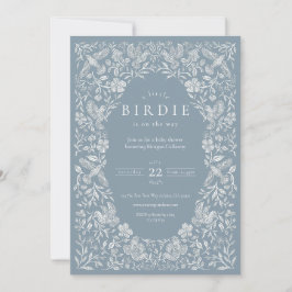 Dusty Blue Floral Birdie Baby Shower Einladung