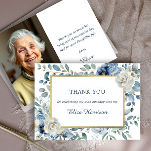 Dusty Blue Floral Birthday Dankeskarte