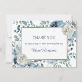 Dusty Blue Floral Birthday Dankeskarte (Vorderseite)