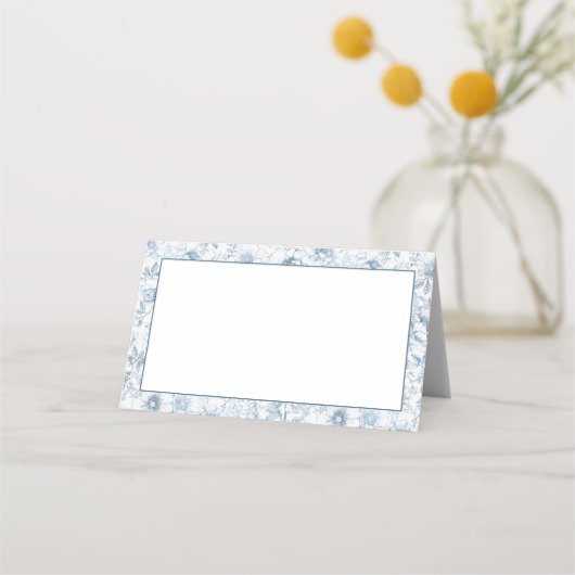 Dusty Blue Floral Blank Platzkarten Elegant (Vorderseite)