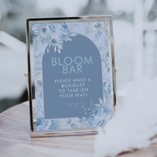 Dusty Blue Floral Bloom Bar Sign Poster