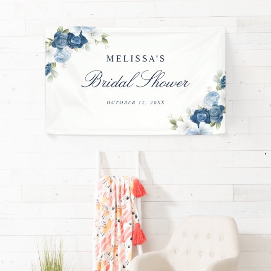 Dusty Blue Floral Bloom Script Brautparty Banner (Insitu)