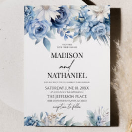 Dusty Blue Floral Blume Botanische Hochzeit Einladung
