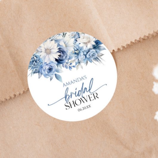 Dusty Blue Floral Blume Brautparty Runder Aufkleber