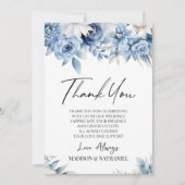 Dusty Blue Floral Blume Custom Foto Dankeskarte (Vorderseite)