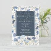 Dusty Blue Floral | Blume Einladung zum Hochzeitsf (Stehend Vorderseite)