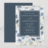 Dusty Blue Floral | Blume Einladung zum Hochzeitsf (Vorne/Hinten)