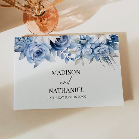 Dusty Blue Floral Blume Garden Wedding Gästebuch