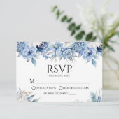 Dusty Blue Floral Blume Garden Wedding RSVP Karte (Stehend Vorderseite)