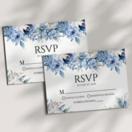 Dusty Blue Floral Blume Garden Wedding RSVP Karte