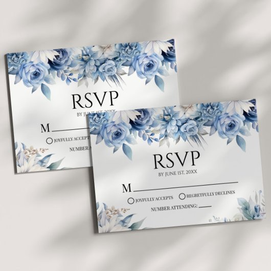 Dusty Blue Floral Blume Garden Wedding RSVP Karte